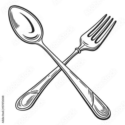 Crossed spoon and fork illustration cutlery eating utensils