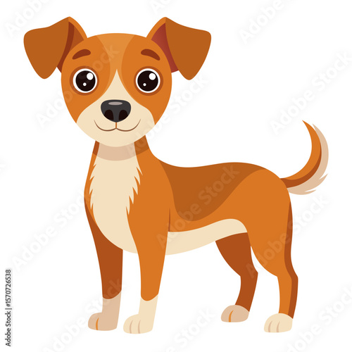 Cute cartoon dog with brown and white fur puppy canine