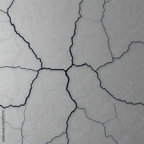 Damaged concrete surface with jagged cracks and gritty erosion,