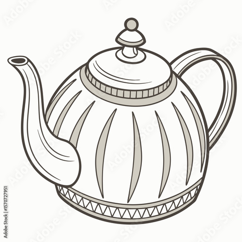 Elegant porcelain teapot with decorative fluting and handle vintage kitchenware