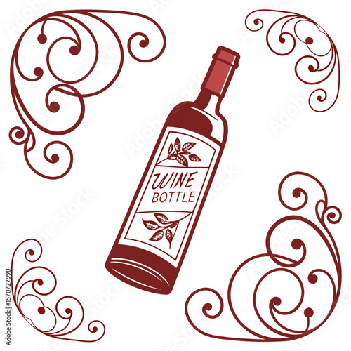 Elegant wine bottle with ornate flourishes beverage drink