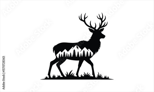 Majestic deer in profile silhouette
