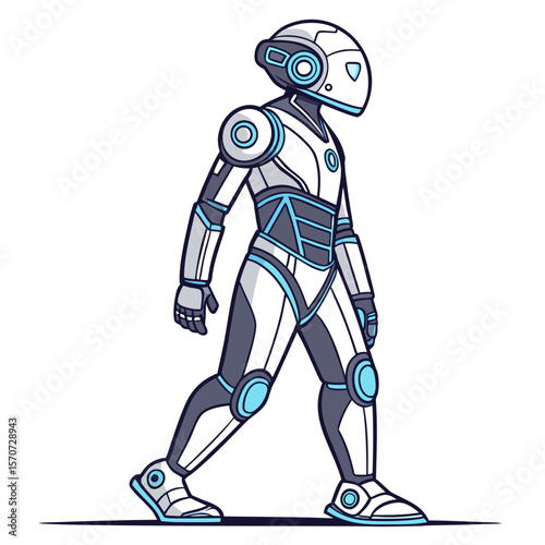 Futuristic robot walking with blue accents android technology