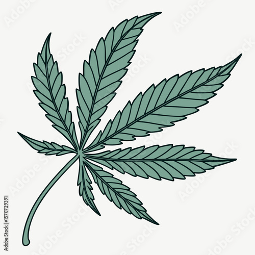 Green cannabis leaf illustration with dark outline marijuana plant