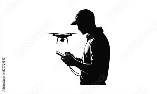 Drone flying in the sky silhouette