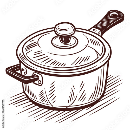 Hand drawn cooking pot with lid and handle kitchenware cookware