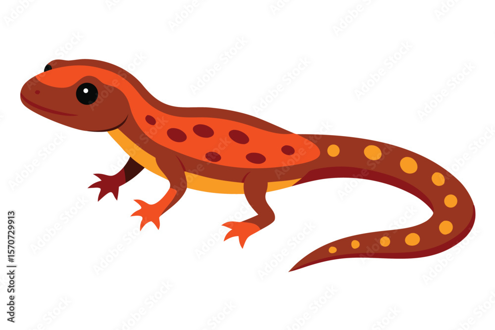 Fototapeta premium Cartoon eastern newt with orange spots and brown body