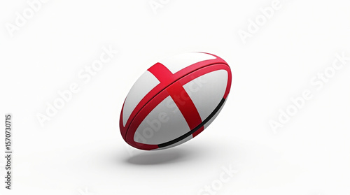 A dynamic 3d rendering of a rugby ball with the england flag, capturing the essence of the sport and national representation