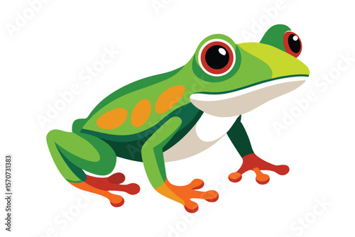 Vibrant cartoon red eyed tree frog illustration with bright orange spots