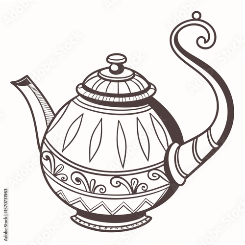 Ornate teapot with decorative patterns kettle beverage