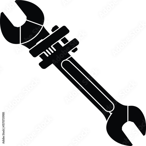 Hybrid Wrench Tool Silhouette Icon: Specialized Mechanical Instrument for Diverse Fastening and Repair Tasks – Industrial & Workshop Equipment.