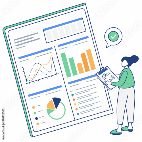 Person reviewing financial report with charts business finance