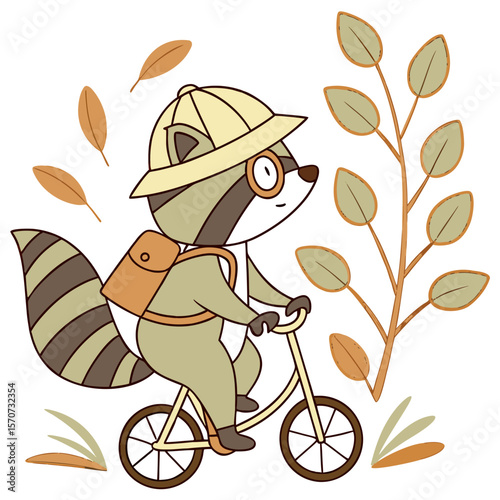 Peaceful expression on a Racoon in a Safari Adventure theme, with riding a bicycle – Savannah Heat vector art