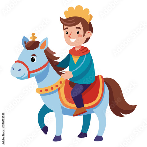 Prince riding a blue horse with red saddle vector