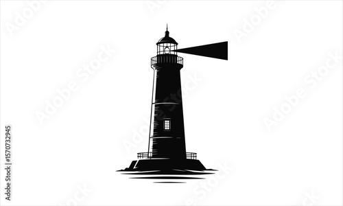 Coastal lighthouse silhouette at sea