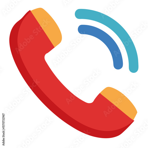 Red phone receiver with blue sound waves call communication
