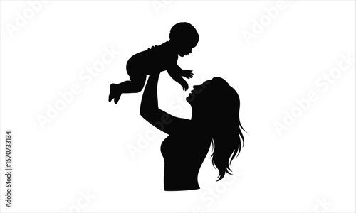 Loving mother holding baby silhouette