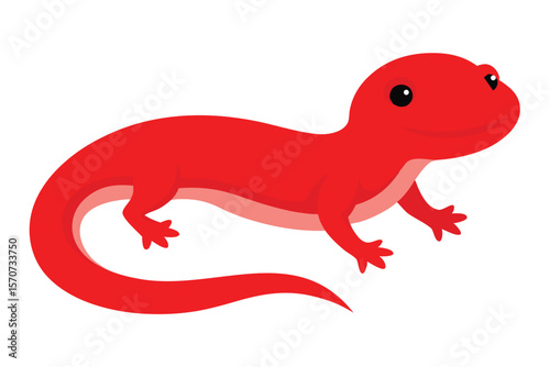 Cute cartoon red salamander with a long tail and big eyes