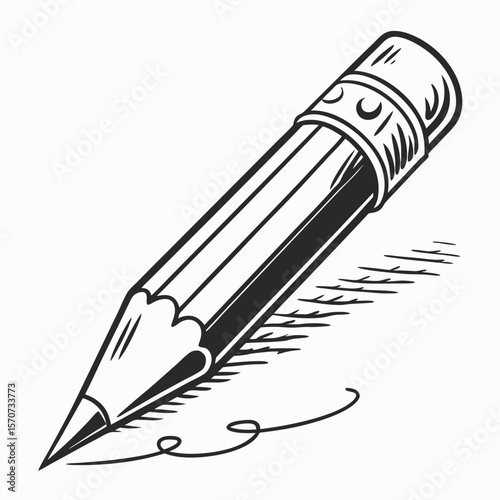 Sharp graphite pencil creating scribbles on white drawing writing