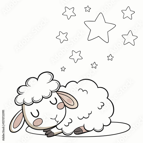 Sleeping sheep dreaming of stars night