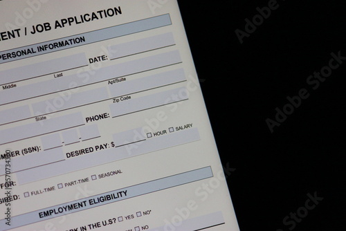 This image shows the online job application form screen, with fields for personal information such as name, address, phone number, and application date.