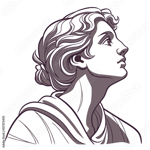 Stylized profile of a classical sculpture head bust