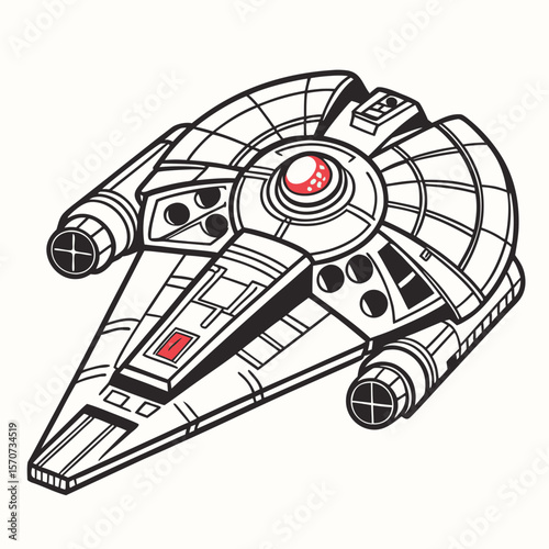 Stylized spaceship with red accents on white spacecraft futuristic