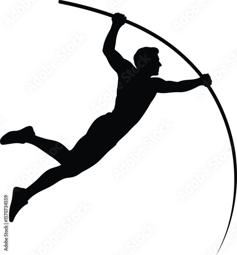 Athlete pole vaulting high in the air silhouette