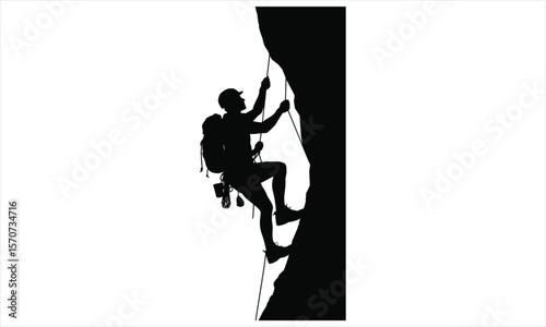 Man climbing mountain peak silhouette