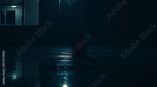 Person sitting alone in dark room with window light