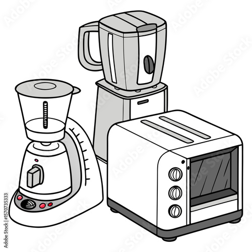 White blender and toaster kitchen appliances gray