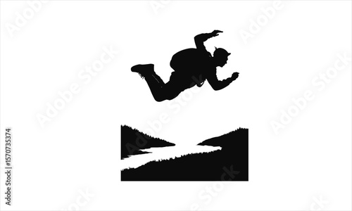 Skydiver in freefall silhouette