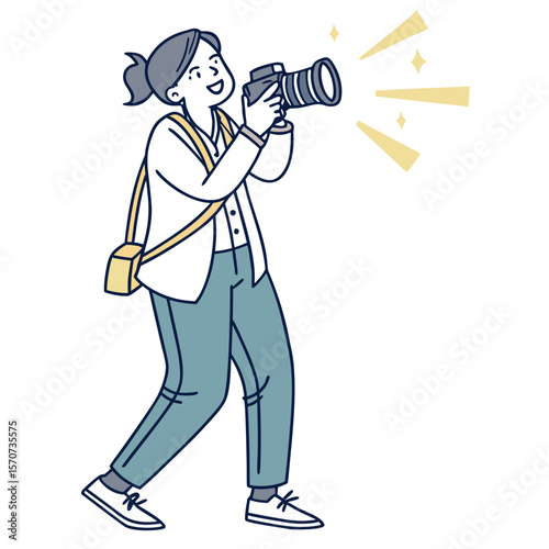 Woman photographer capturing moment with camera flash photography