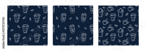 Explore Creative and Stylish CoffeeThemed Patterns in Navy Blue for Unique Designs