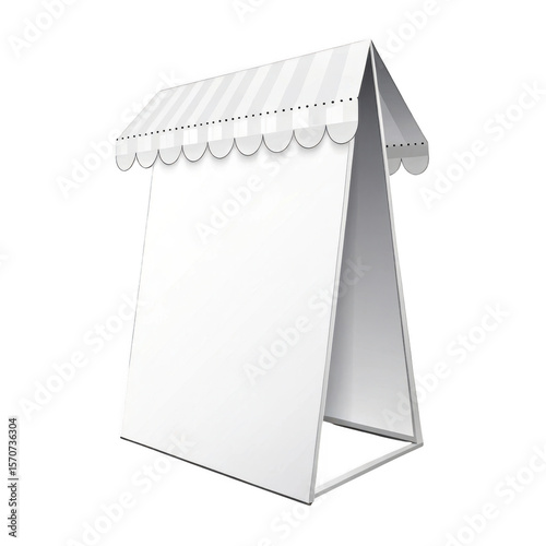 White sandwich board with awning isolated on transparent background
