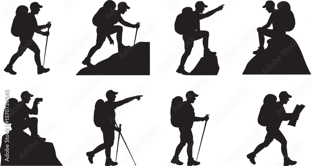 Obraz premium Mountain Hikers and Trekkers Silhouettes for Outdoor Adventures