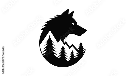 Majestic wolf howling at moon silhouette