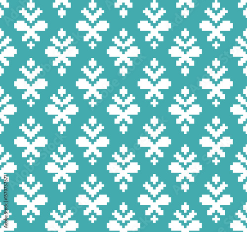 pixel  art white flowers pattern. The flowers are in the shape of triangles and are scattered throughout the background.