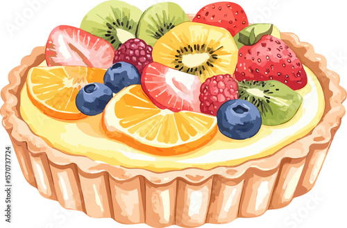 Fruit tart watercolor vector illustration