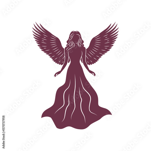 Goddess Standing Tall with Wide Wings Arched Up