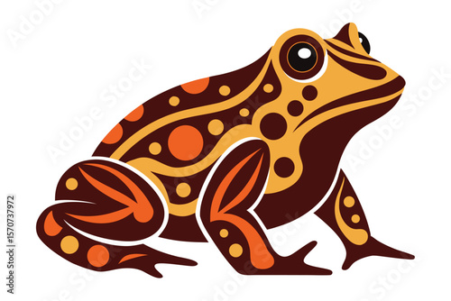 Stylized frog illustration with abstract patterns and earthy tones