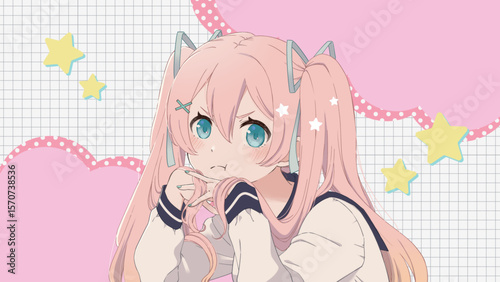 ピンク髪ツインテール女の子のイラスト
