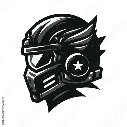Futuristic soldier helmet with sci-fi elements, perfect for gaming, e-sports, or tech branding