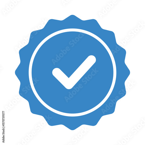 "Blue Verified Badge Icon with Check Mark – Trust, Approval, Certification Symbol"