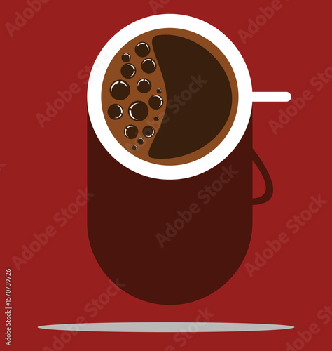 Top view of a coffee cup on a brown background. Minimalist Flat Design vector illustration.