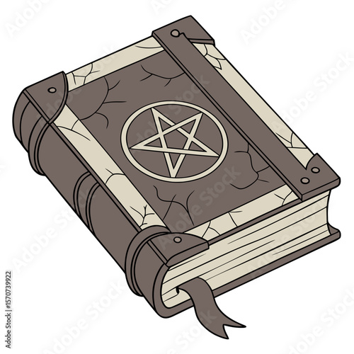 Ancient grimoire with pentagram symbol ancient book