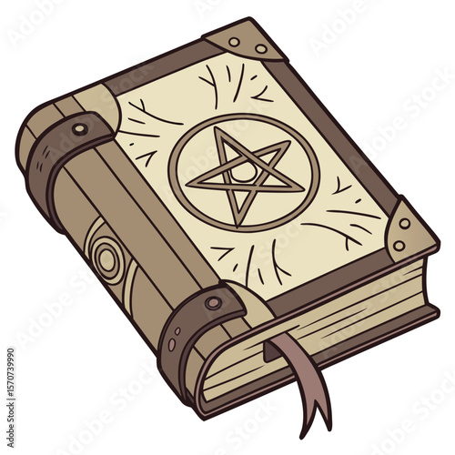 Ancient tome with pentagram and ribbon book brown