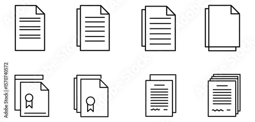 "Document File Icon Set – Minimal Line Art Style Paper Icons for Reports, Contracts, and Files"
