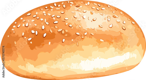 Sesame bun watercolor vector illustration
