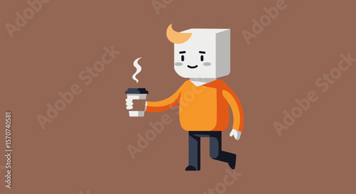 Minimalist Vector of Person Holding Coffee Cup
